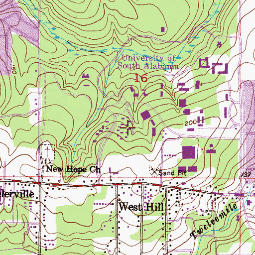 Topographic Map of University of South Alabama Main Campus Gamma Residence Hall 6, AL