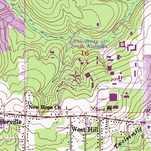 Topographic Map of University of South Alabama Main Campus Gamma Residence Hall 9, AL