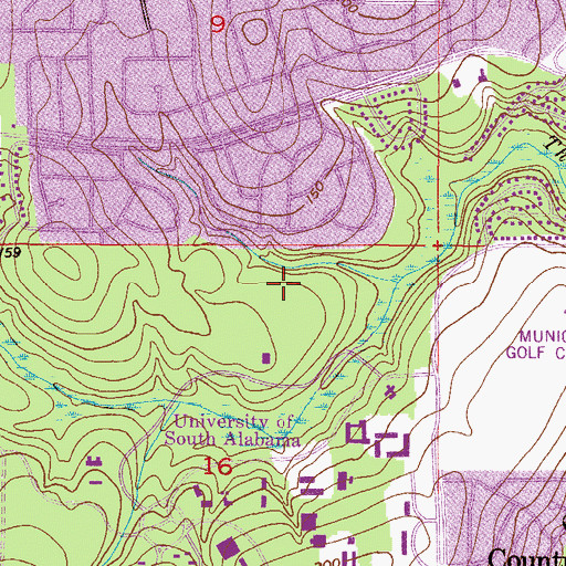 Topographic Map of University of South Alabama Main Campus USA - BMA Dialysis Center, AL