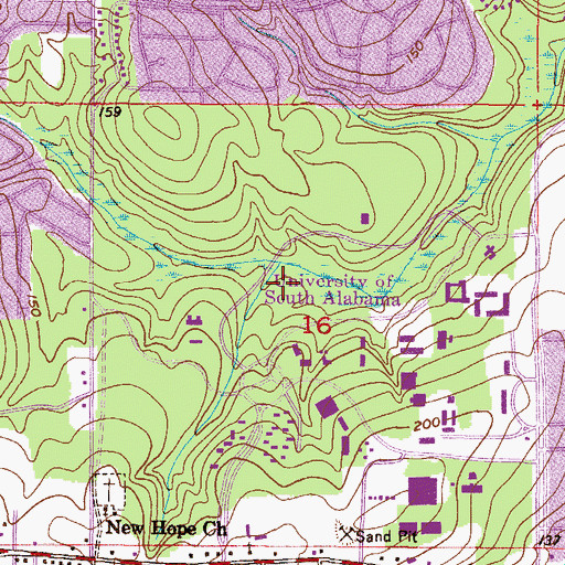 Topographic Map of University of South Alabama Main Campus Maintenance Garage, AL