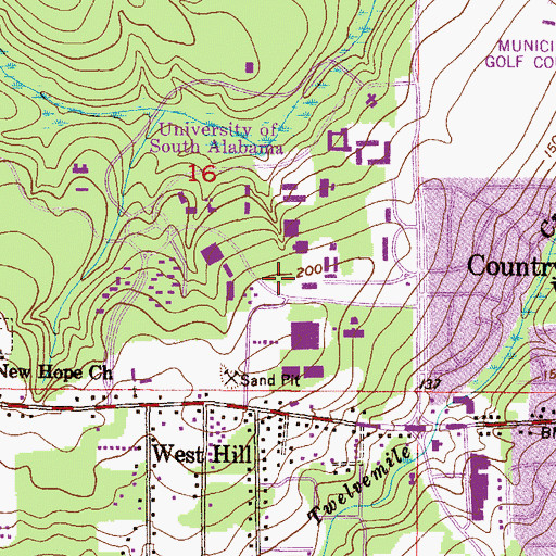 Topographic Map of University of South Alabama Main Campus Seaman's Bethel Theatre, AL