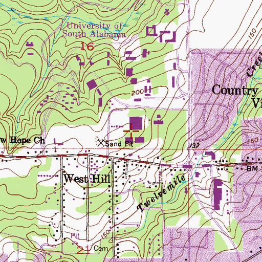 Topographic Map of University of South Alabama Main Campus Student Recreation Center, AL