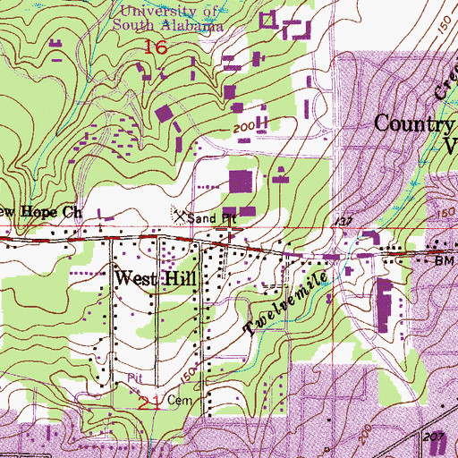 Topographic Map of University of South Alabama Main Campus Baptist Student Center, AL