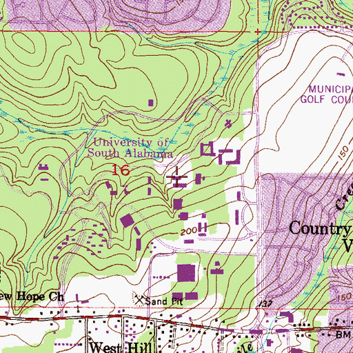 Topographic Map of University of South Alabama Main Campus Library, AL