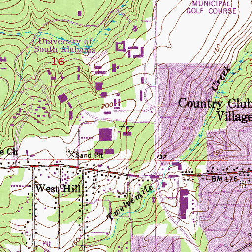 Topographic Map of University of South Alabama Main Campus Mitchell College of Business Library, AL