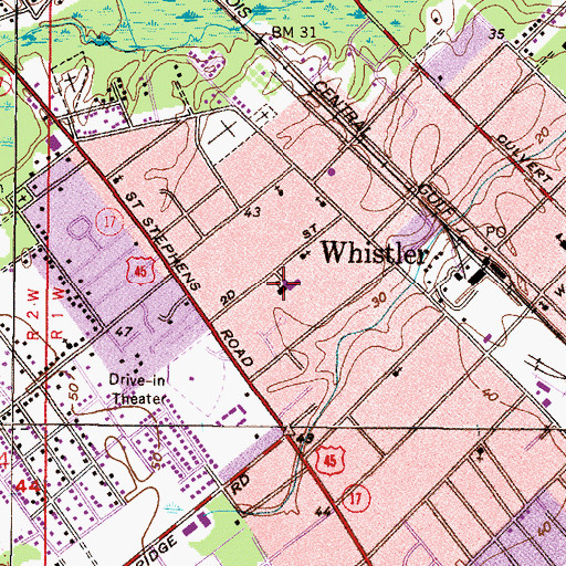 Topographic Map of Prichard City Hall, AL