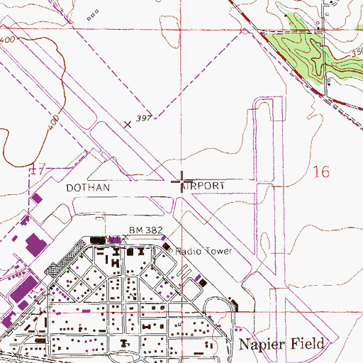 Topographic Map of Dothan Regional Airport, AL
