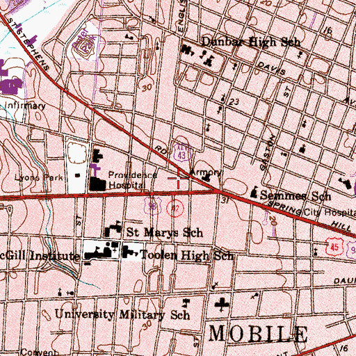 Topographic Map of Five Points Shopping Center, AL