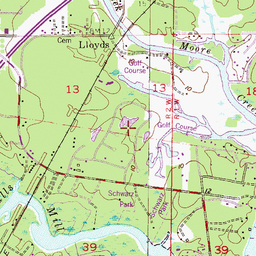 Topographic Map of Linksman Golf Club, AL