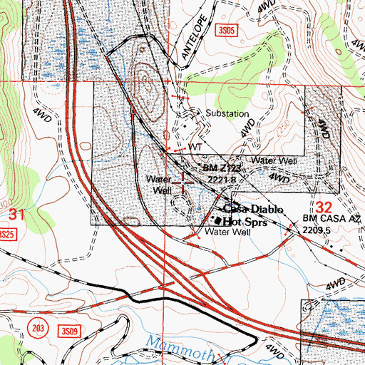 Topographic Map of Casa Diablo Hot Springs, CA
