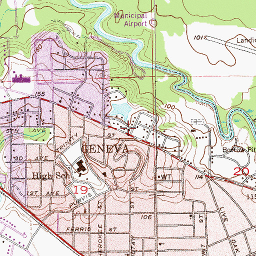 Topographic Map of Geneva First Assembly of God, AL