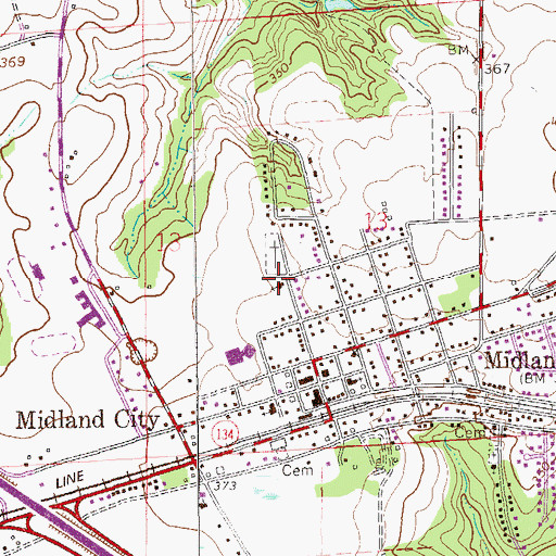 Topographic Map of First Assembly of Midland City Church, AL