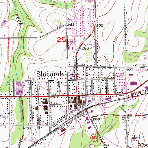 Topographic Map of First Baptist Church of Slocomb, AL
