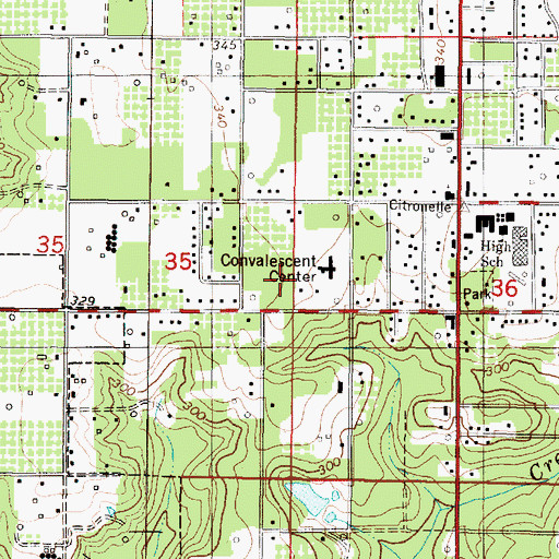 Topographic Map of First Baptist Church of Citronelle, AL
