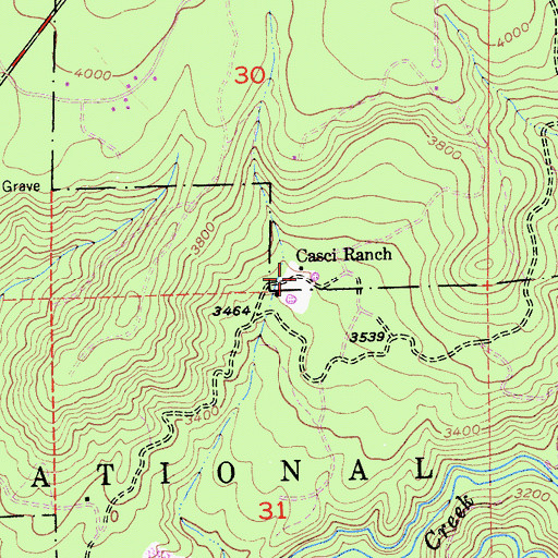 Topographic Map of Casci Ranch, CA