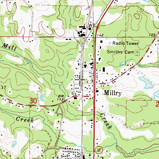 Topographic Map of Millry Assembly of God Church, AL