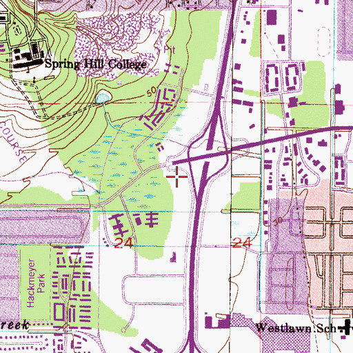 Topographic Map of Dauphin Way Baptist Church, AL
