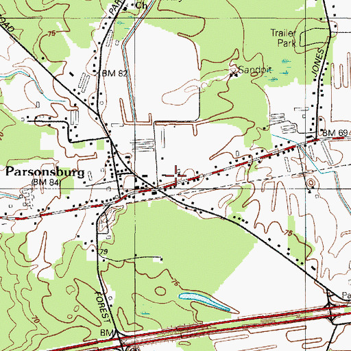 Topographic Map of Parsonsburg Volunteer Fire Department Station 6, MD