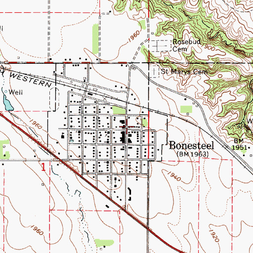 Topographic Map of Bonesteel Volunteer Fire Department, SD