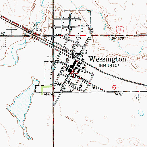 Topographic Map of Wessington Fire Department, SD
