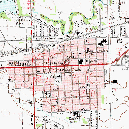 Topographic Map of Milbank Fire Department, SD