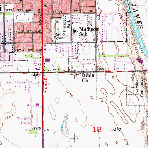 Topographic Map of Huron Fire Department Station South, SD