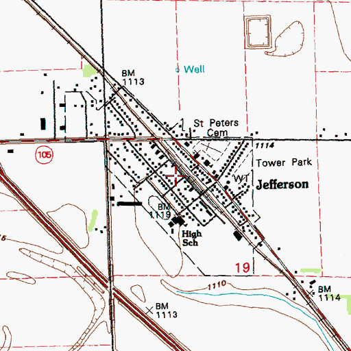 Topographic Map of Jefferson Volunteer Fire Department, SD