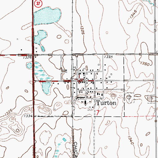 Topographic Map of Turton Fire Department, SD