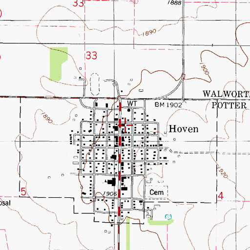 Topographic Map of Hoven Volunteer Fire Department, SD