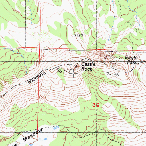 Topographic Map of Castle Rock, CA