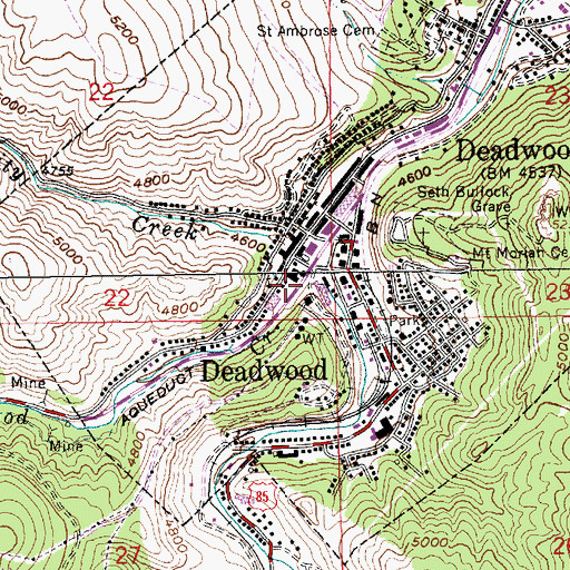 Topographic Map of Deadwood Volunteer Fire Department, SD