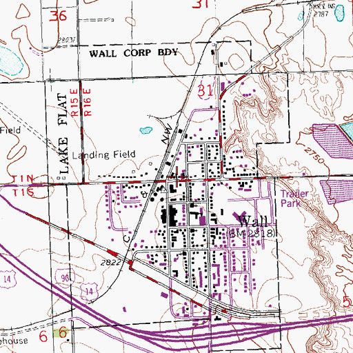Topographic Map of Wall Volunteer Fire Department Station 1, SD