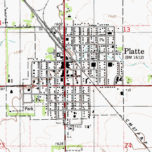Topographic Map of Platte Volunteer Fire Department, SD