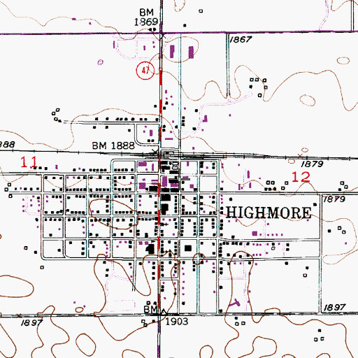 Topographic Map of Highmore Fire Department and Ambulance Service, SD