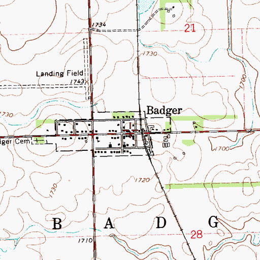 Topographic Map of Badger Volunteer Fire Department, SD