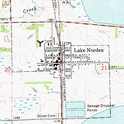 Topographic Map of Lake Norden Fire Department, SD