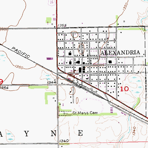 Topographic Map of Alexandria Fire Department and First Responders, SD