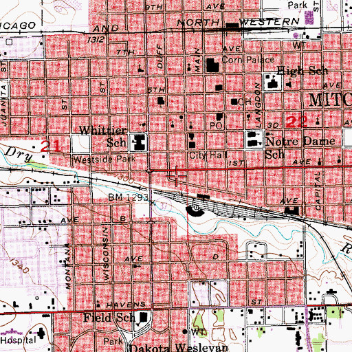 Topographic Map of Mitchell Fire and Emergency Medical Services, SD