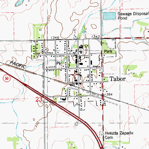 Topographic Map of Tabor Fire Department, SD