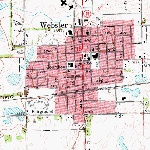 Topographic Map of Webster Volunteer Fire Department, SD