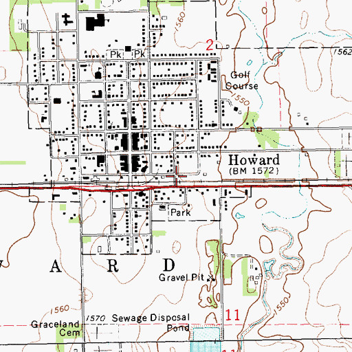Topographic Map of Howard Fire Department, SD