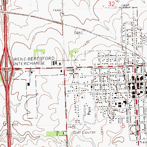 Topographic Map of Beresford Fire Department, SD