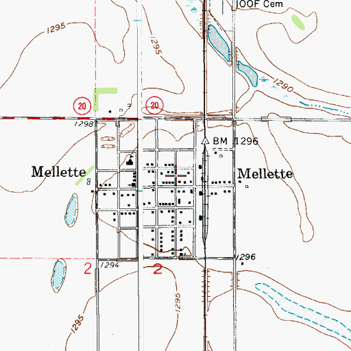 Topographic Map of Mellette Fire Department, SD