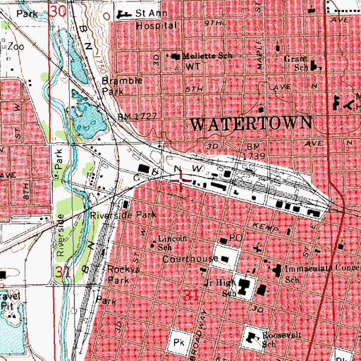 Topographic Map of Watertown Fire and Rescue, SD