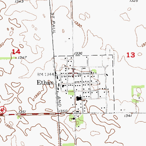 Topographic Map of Ethan Fire Department, SD