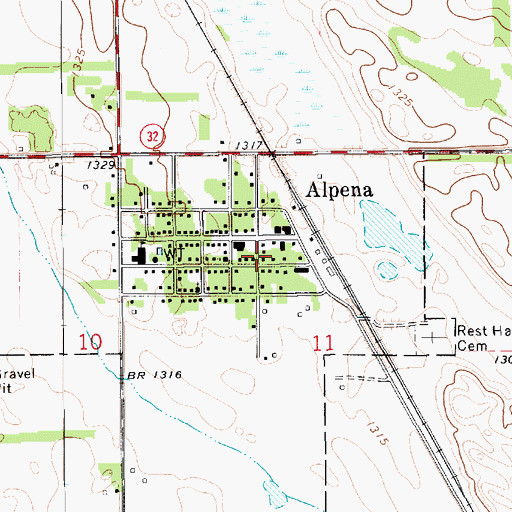 Topographic Map of Alpena Fire Department, SD