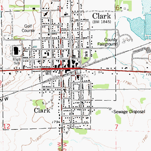 Topographic Map of Clark Fire Department, SD