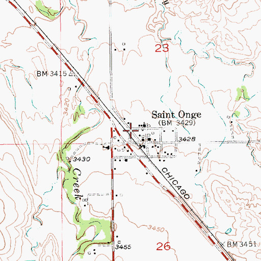 Topographic Map of Saint Onge Volunteer Fire Department, SD