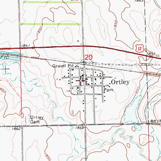 Topographic Map of Ortley Volunteer Fire Department, SD