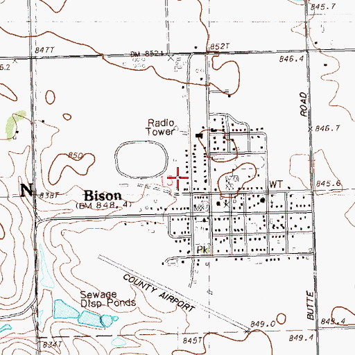 Topographic Map of Bison Volunteer Fire Department, SD